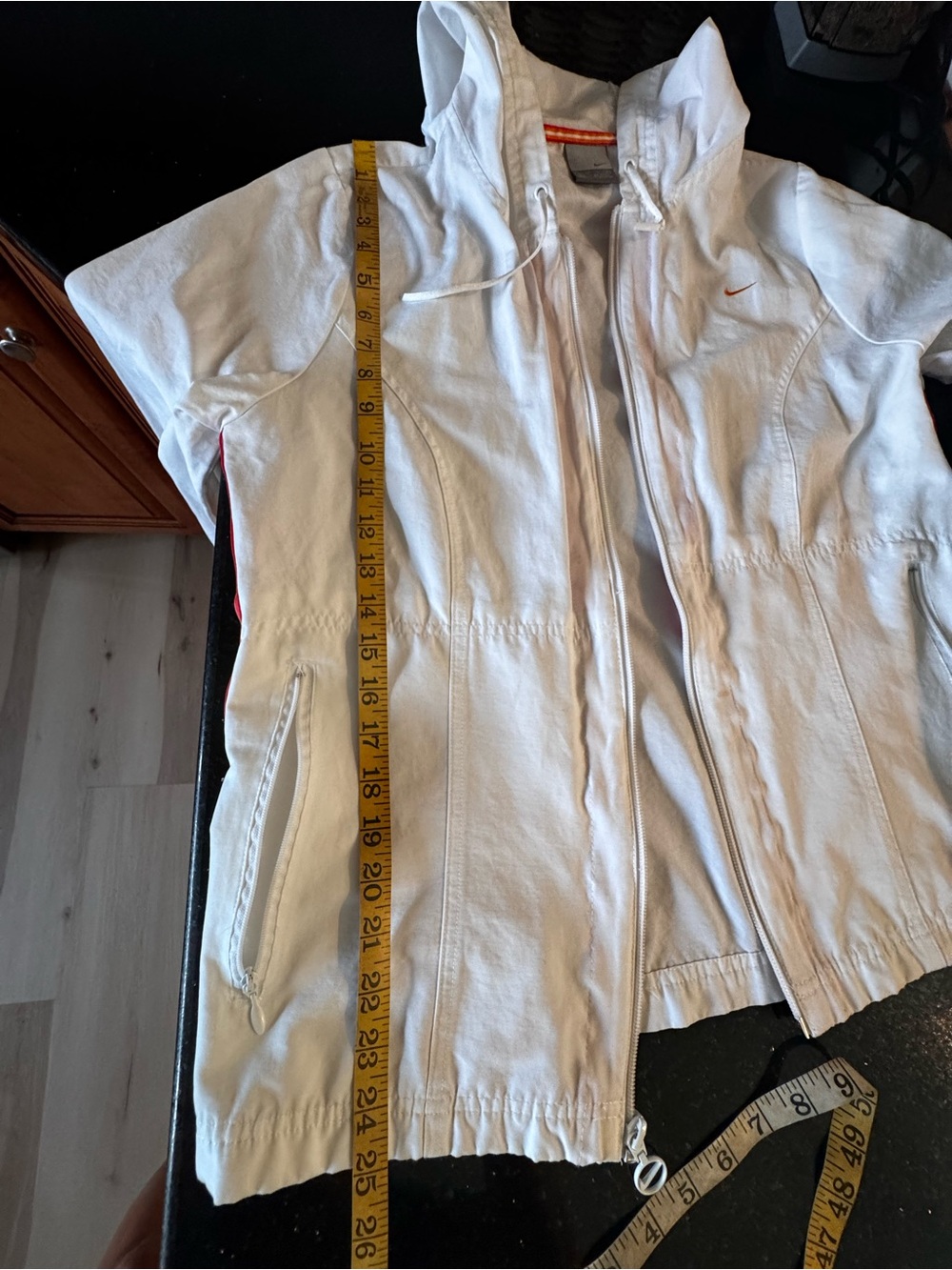 Nike White Hooded Windbreaker Jacket with Orange & Pink Stripes. Gorpcore - Picture 13 of 13